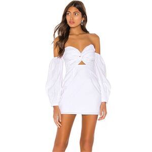 Superdown Flynn Ruched Sleeve Dress Women’s XXS White Cotton Cutout